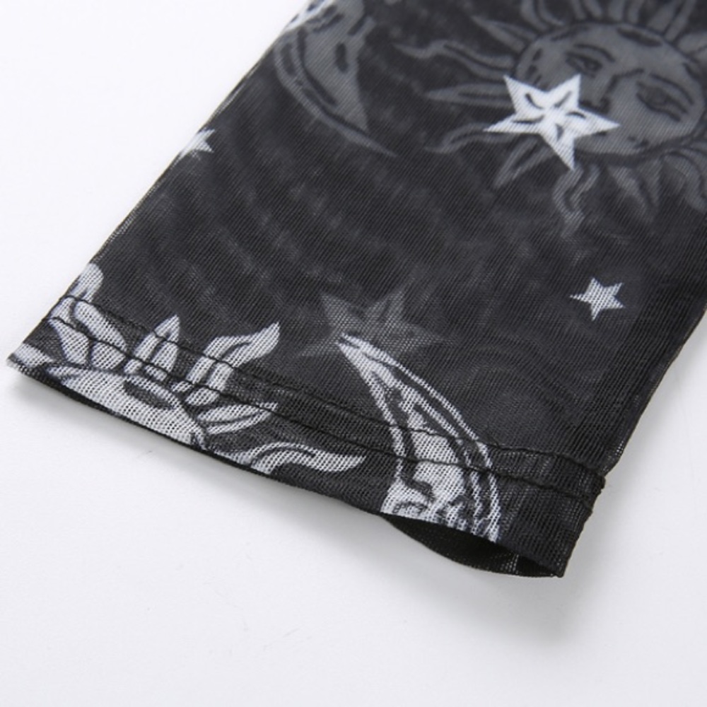Black mesh sun moon & stars sheer crop top - Picture 12 of 15